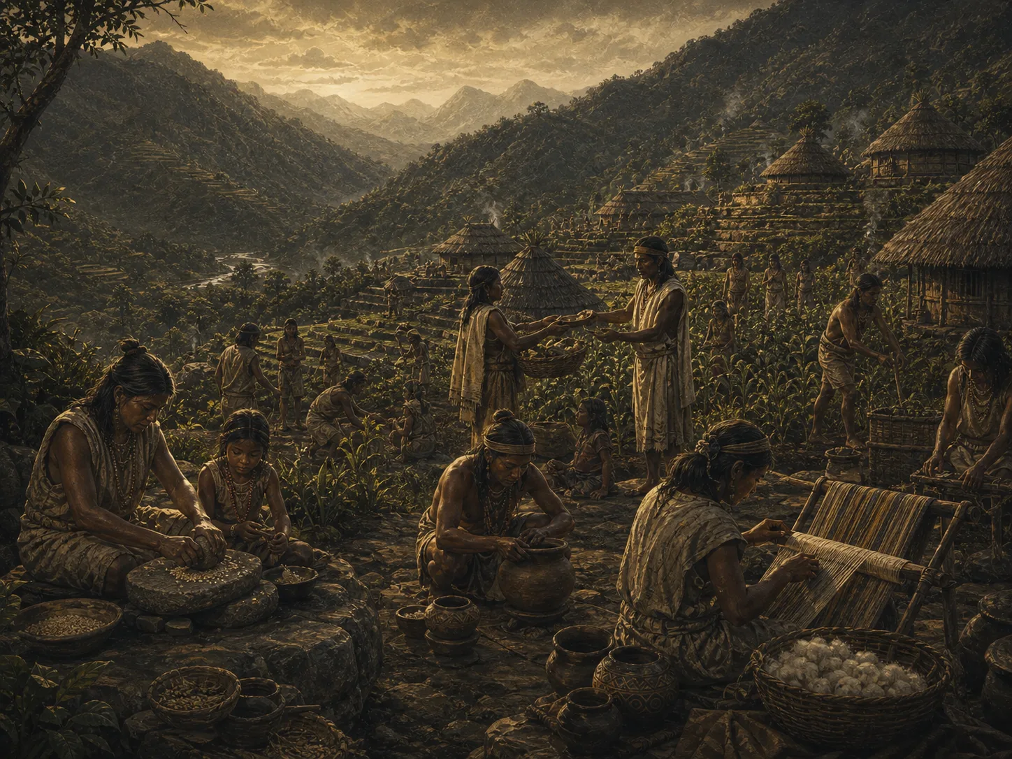 Escena editorial ambientada en el mundo muisca
